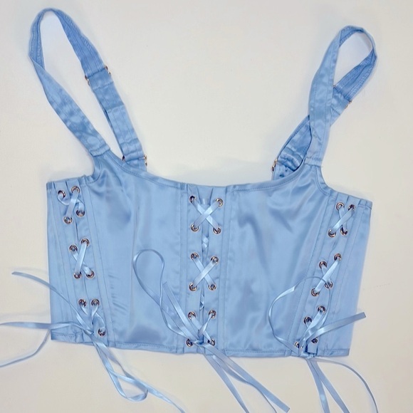 Satin Corset Top Women’s Grommets Lace up Coquette Girl Fairy Core Witchy - Picture 1 of 10